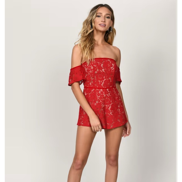 Tobi Other - NWT Tobi Red Off-Shoulder Lace Romper Size Small